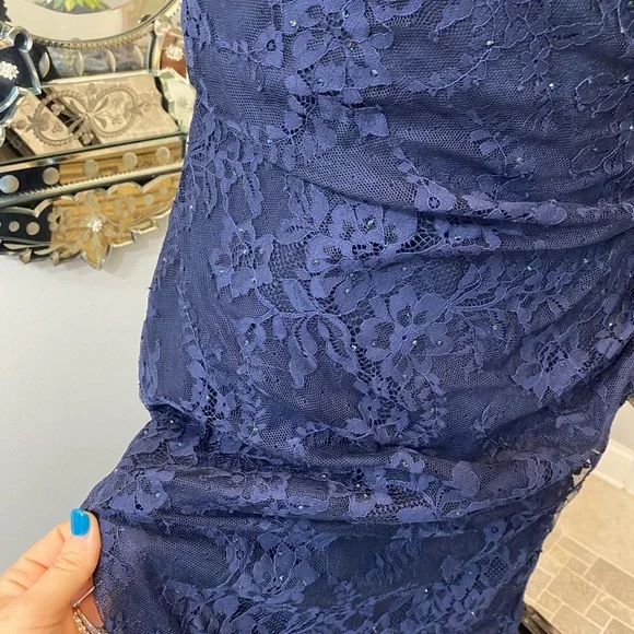 NWT La Femme Wedding Lace Rhinestone Classic Fitted Special Occasion Dress - Picture 16 of 16